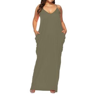 Green Sleeveless V-Neck Sundress Maxi